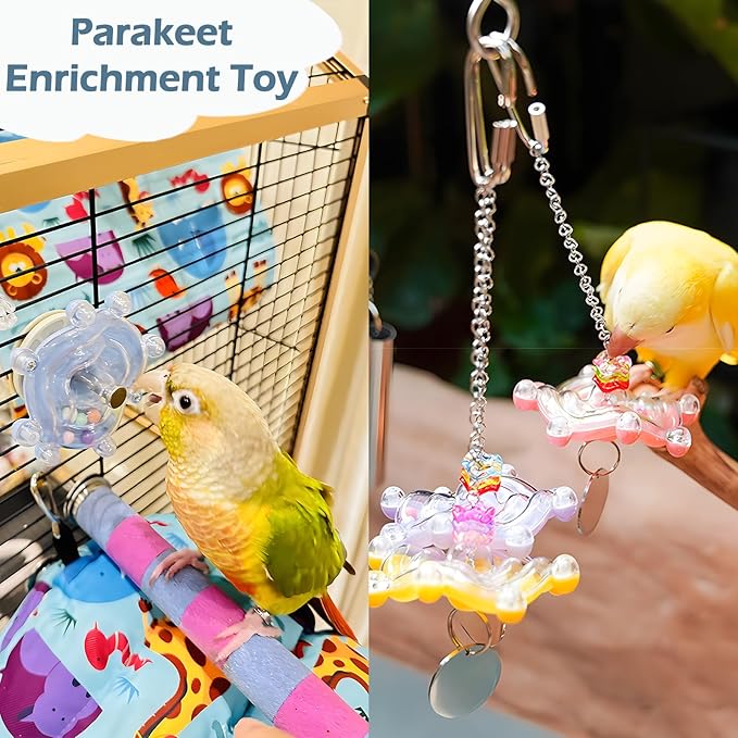 Bird Toys for Parakeets, Colorful Parakeet Toys Wheel, Interactive Spinner Rattle Parrot Toy, Cockatiel Toy for Bird Cage, Chewing Exercise for Conure, Budgies Enrichment Toys (3pcs, Rondom Color)