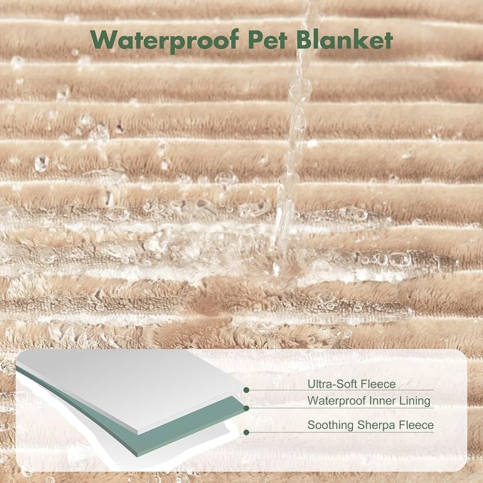 Waterproof Dog Blanket for Large Dogs - Washable Pet Throw Blanket for Couch Bed Protector, Cozy Fleece Calming Dog Blankets for Indoors & Outdoors, Linen, 50"x60"