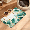 Green Plam Dog Cat Food Mat,Tropical Leaves Absorbent Waterproof Placemat for Food and Water Non Slip Rubber Backing Durable Feeding Pad for Clean Floors 12" x 20"