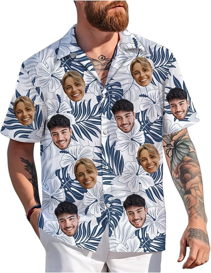 Custom Hawaiian Shirt with Face Photo Picture for Men Women Kids Youth Adult, Tropical Personalized Hawaiian Shirts Gift
