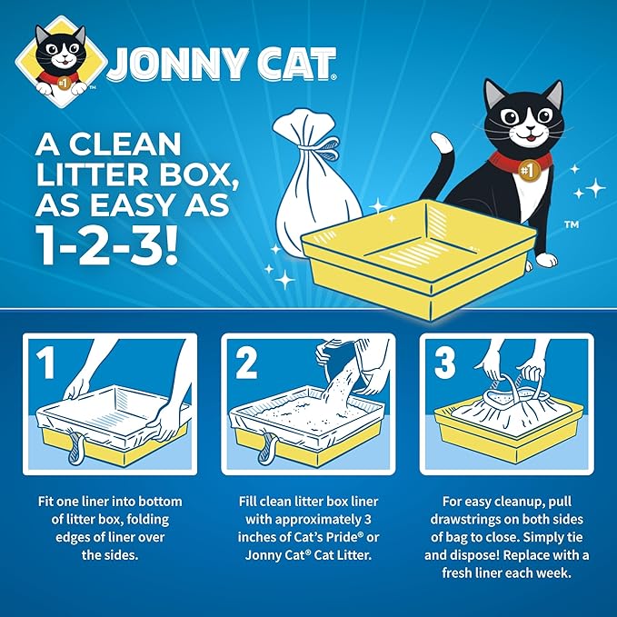 Jonny Cat Litter Box Liners: Heavy Duty - Tear & Leak Resistant - Drawstring Close - Jumbo,5 Count (Pack of 2)