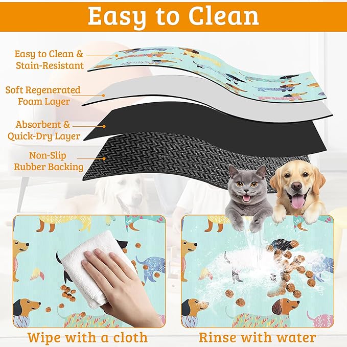 Dachshund Dog Cat Food Mat,Absorbent Waterproof Placemat for Food and Water Non Slip Rubber Backing Durable Feeding Pad for Clean Floors 12" x 20"