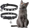 EXPAWLORER Leather Cat Collar for Girl Boy- Adjustable Pet Collar with Safety Elastic Belt,Personalized Heart Accessories Buckle Collars with Bell & Durable D-Ring,Heart (Black)