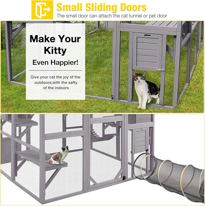 Aivituvin Large Catio Outdoor Cat Enclosure Window Design for 6-10 Cats, 74" H Walk-in Patio Cat House with 4 Access Doors, Waterproof Roof, Spacious Kitty Cage for Multiple Indoor Outdoor Cats