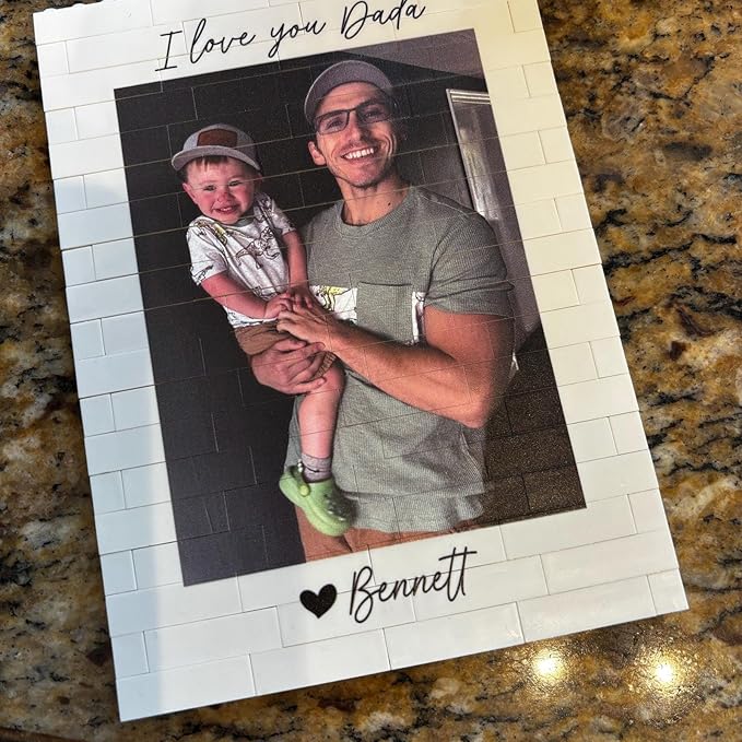 NAZENTI Custom Daddy and Me Brick Photo Block gifts for Fathers Day, Christmas, Birthday, Personalized Photo Puzzle Gift for Dad, Image Building Block Gift For Husband, Custom Home Decor for Family
