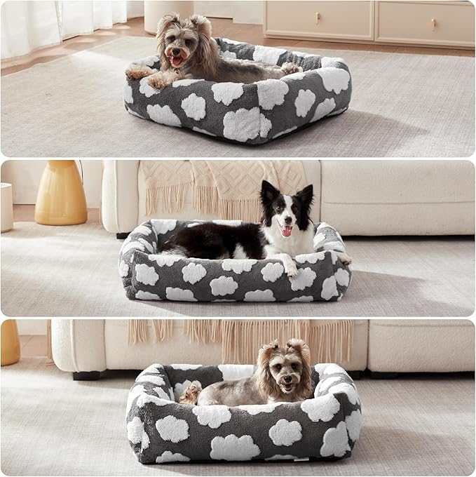 JOEJOY Cute Dog Bed Medium Size Dog, Rectangle Soft Furry Dog Beds for Large Medium Dogs, Washable Orthopedic Pet Bed with Removable Zipper Cover, Grey