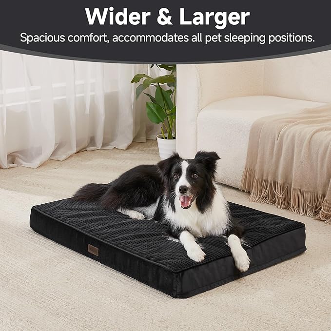 OhGeni Orthopedic Waterproof Top Surface & Machine Washable Dog Bed for Medium Large Pets, Cat Mat with 25D Egg Crate Foam, Non-Slip Bottom & Removable Cover, 36 Inches(Black)