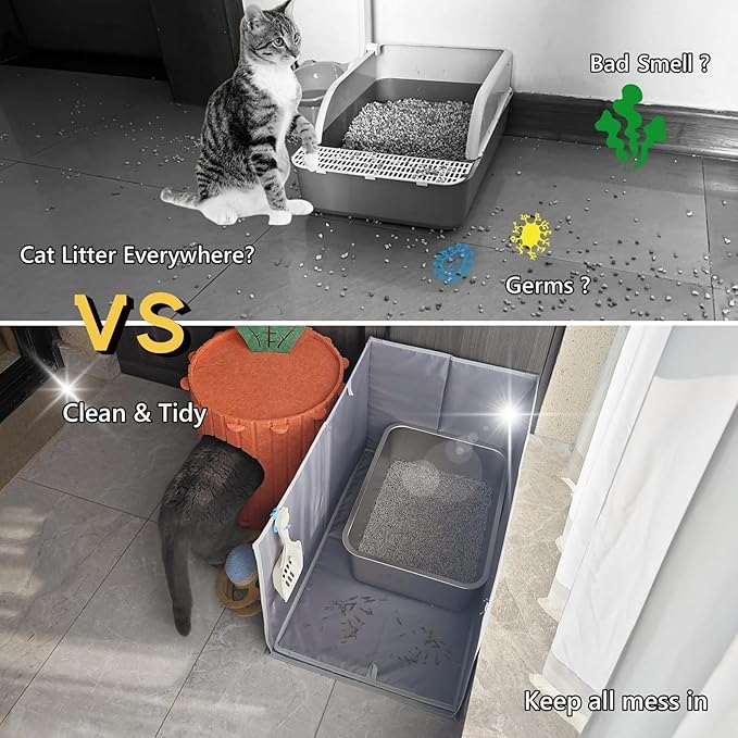 Less-Mess Cat Litter Box Enclosure, Open Top High Side, 26''×17''×17'' Extra Large Water Resistance Splash Guard for Cat Litter Boxes