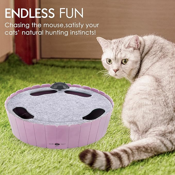 Pawaboo Interactive Cat Toy with Running Mouse, Electronic Motion Cat Toy Automatic Teaser for Indoor Cats, Pop and Play Hide Seek Cats Toys Hunting Mouse for Pet Kitten Play Fun Exercise, Purple