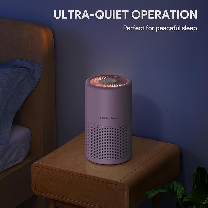 FULMINARE Air Purifiers for Home Bedroom H13 HEPA Air Purifier, 3 Speeds, Timer, 24dB, Small Mini Air Purifier with Night Light, Purple