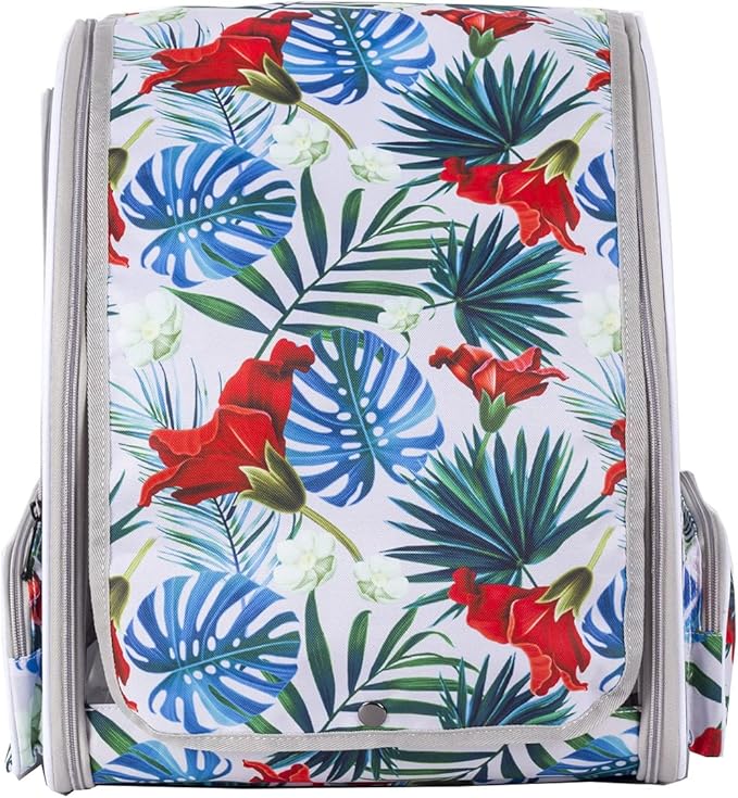 Bird Travel Carrier Backpack with Wooden Stand Perch, Small to Medium Bag to Carry Parrot Parakeet Conure Cockatiel (Multi-Colored, Bird Backpack)