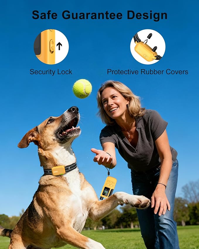 Jugbow Dog Shock Collar - 4500FT Dog Training Collar with Remote, IPX8 Waterproof Electric Dog Collar with 4 Training Modes, Security Lock, Rechargeable eCollar for 10-120lbs Dogs(Yellow)