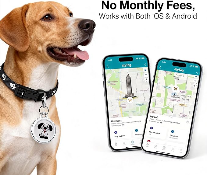 GPS Pet Tracker with Apple Find My Network, Android Compatibility, Real-Time Location Tracking, Water-Resistant (DINGWEIQI001)