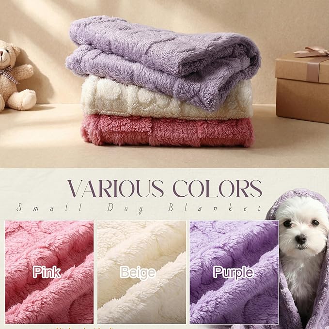 Tegeme 3 Pcs Small Dog Blanket 280 GSM Washable Pet Bed Cover Soft Fluffy Puppy Blanket 3D Textured Heart Checkered Pattern Fleece Soft Cat Plush Pet Throws for Kitten Doggy(Classic Colors,20"×30")