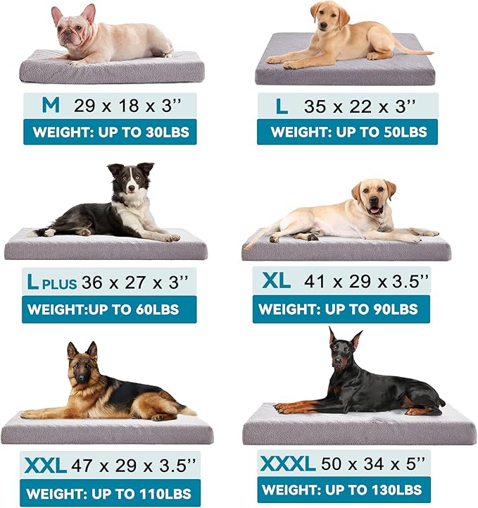 Orthopedic Extra Large Dog Bed for Large Dogs, 41 inches XL Washable with Waterproof Liner and Cooling Gel Memory Foam, Fits up to 90 lbs Pets