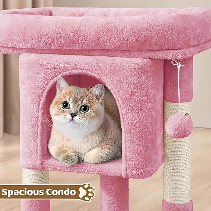 Yaheetech 23.5in Cat Tree Tower, Cat Condo with Sisal-Covered Scratching Posts, Cat House Activity Center Furniture for Kittens, Cats and Pets - Pink