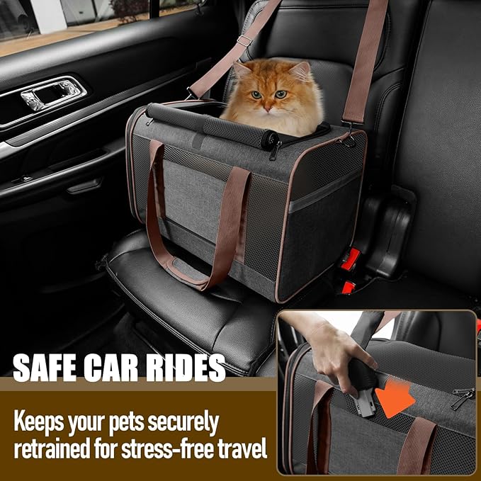 Small Dog Carrier Cage Soft Chihuahua / Softshell Big Cat Carrier Maine Coon / Pet Taxi Carrying Bag over 25lbs / Top Loader Travel Kennel Brown