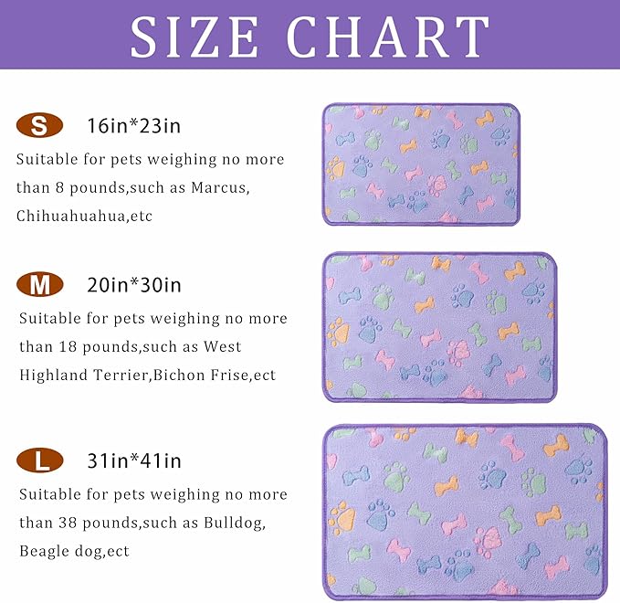 1 Pack 3 Blankets Super Soft Fluffy Premium Fleece Pet Blanket Flannel Paw Printed Throw for Dog Puppy Cat (Small 23x16'', Purple, Pink, Brown)