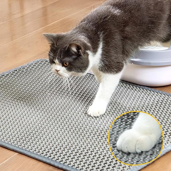 Cat Litter Mat, Upgrade Super Waterproof Back Layer Litter Box Mat, Non Slip, Durable, Soft on Paws Kitty Trapping Matt (34"x26", Gray)