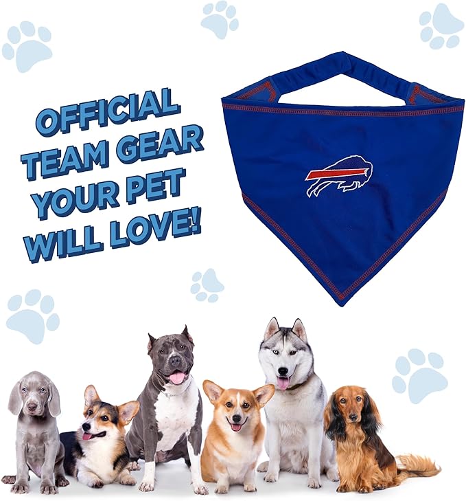 Pets First NFL Buffalo Bills TIE Bandana, Small/Medium. Dog Bandana Scarf Bib for Pet Cat Dog. The Ultimate Game-Day, Party Bandana (BUF-3550-S-M)