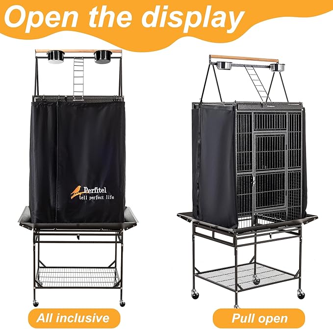 Bird Cage Cover(Black) Good Night Birdcage Cover Black-Out Birdcage Cover Durable Breathable Washable Material… (61 inch)