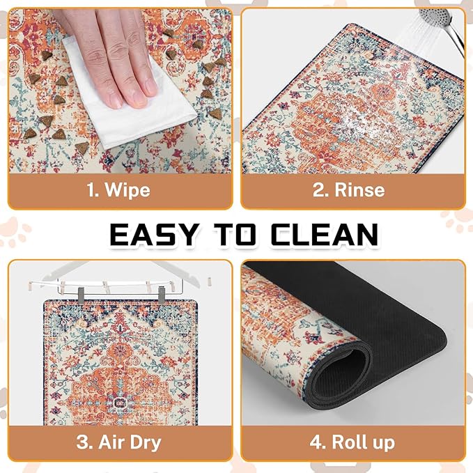 Absorbent Pet Dog Bowl Mat for Food and Water, Pet Cat Food Feeding Mat with Non Slip Rubber Backing, Dog Food Mats for Floors Waterproof, 17"x30"