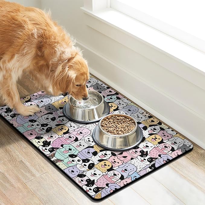 Pet Feeding Mat for Floors Waterproof Dog Mat for Food and Water Absorbent Quick Dry Non Slip mat for Cat Bowls
