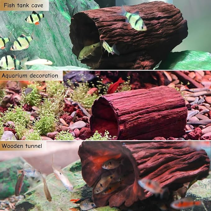 Betta Wood Tunnel Tube,Betta Fish Toys Hideout for Aquarium Fish Tank Decorations-Reptile Hide-Snake Hide-Cave for Turtle Habitat Shelter for Crayfish Shrimp and Other Aquatic Pets 4.3-5.5"