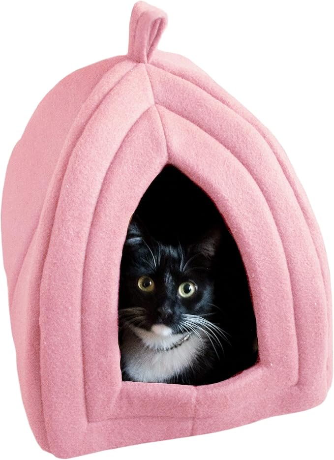 Cat House Indoor Cat Bed with Removable Foam Cushion, Plush Cat Tent Bed for Small Pets, Comfortable Cozy Hideaway for Cats, Kittens, Rabbits, Guinea Pigs, Ferrets, Hedgehogs, by PETMAKER