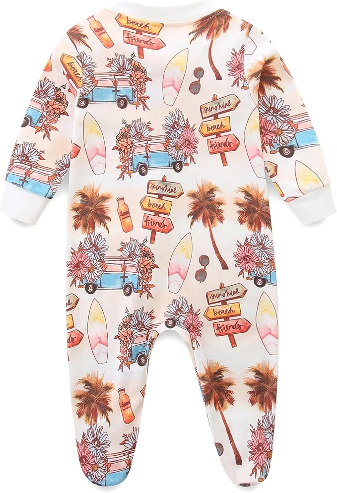Neutral Baby Clothes Boy Girl Footed Cotton Long Sleeve Double Zipper Onesie