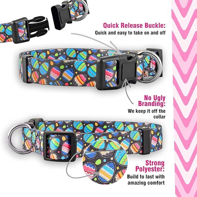 Native Pup Easter Dog Collar, Cute Spring Gift for Puppies, Pink Pastel, Eggs, Chicks, Bunny Adjustable for Small, Medium, Large Breeds (Eggs, Medium)