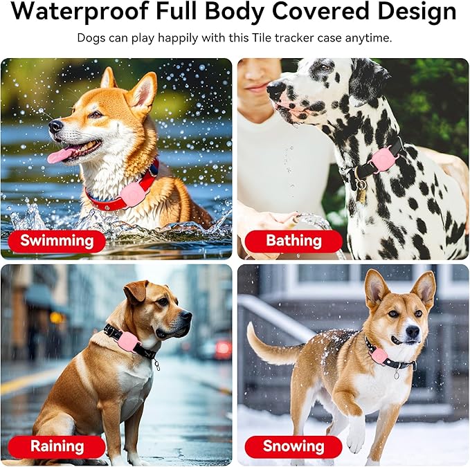 DDJ 2-Pack Dog Collar Holder for Tile Life360 Mate (2024) 2022 Tracker, Waterproof Silicone Cover Full-Body Protective Case for Tile Mate Tracker Cat Collar, Ultra Durable, Scratch Resistant, Pink