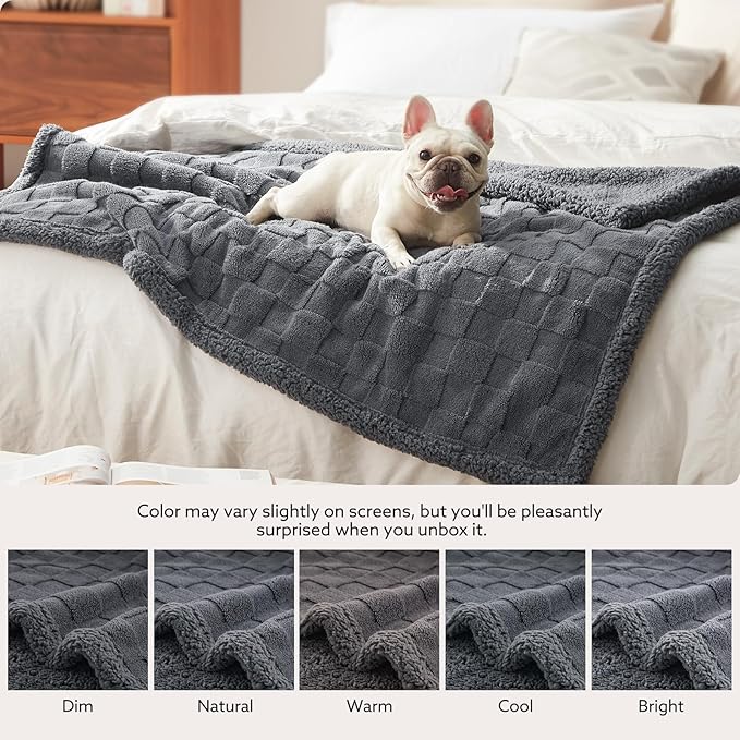GASUR Waterproof Dog Blankets for Large Dogs, Dog Blanket for Couch Bed, Fleece Pet Blanket for Furniture Sofa Protector, Soft Pet Throw Blankets for Crate Car Outdoor, Washable, Twin 60"x80" Grey