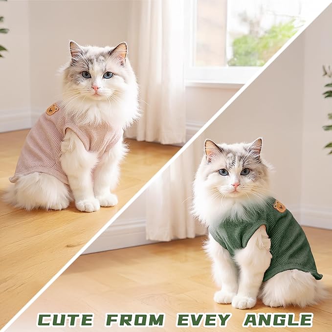 Waffle Knit Cat & Dog T Shirt for Small Dogs, Stretchable Puppy Shirt for Sphynx Cats & Small Breeds, Pet Clothes | Breathable Summer/Winter Apparel for Newborn(2PCS Large)