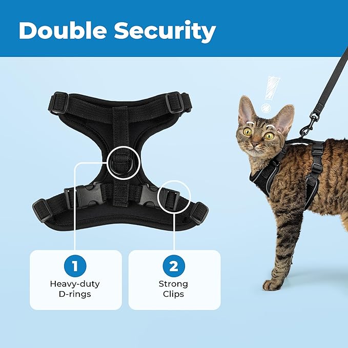 Voyager Escape-Proof Step-in Lock Cat Harness & 5ft Neoprene-Handle Leash Set All-Weather Mesh with Reflective Stitching for Small to Large Cats by Best Pet Supplies, Black (327), XXS