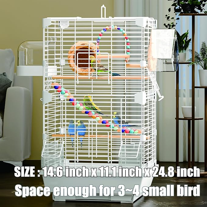 Basic Bird Cage, 24.8inch Parrot Cage (24.8" x 14.6" x 11"),Bird Cage with Ladder, Horizontal Bar, 2 Feeders, and Swing