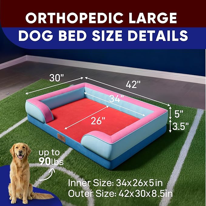 Comfort Expression Orthopedic Dog Bed for Extra Large Dogs 42x30 Inch, Waterproof Egg Crate Foam XL Pet Bed with Removable Bolsters, Dog Couch with Washable Cover & Non-Slip Bottom, Atlanta