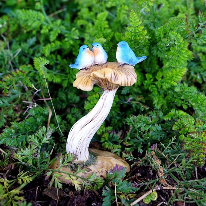 Top Collection 4402 Miniature Fairy Garden & Terrarium 3 Bluebirds on Mushroom Bird Bath Statue, Small