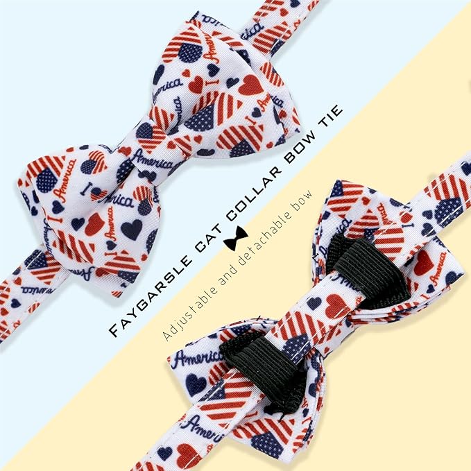 Faygarsle 2 Pack Patriotic Pet Collar Set with Bandana and Bow Tie, American Flag Pattern, White and Navy