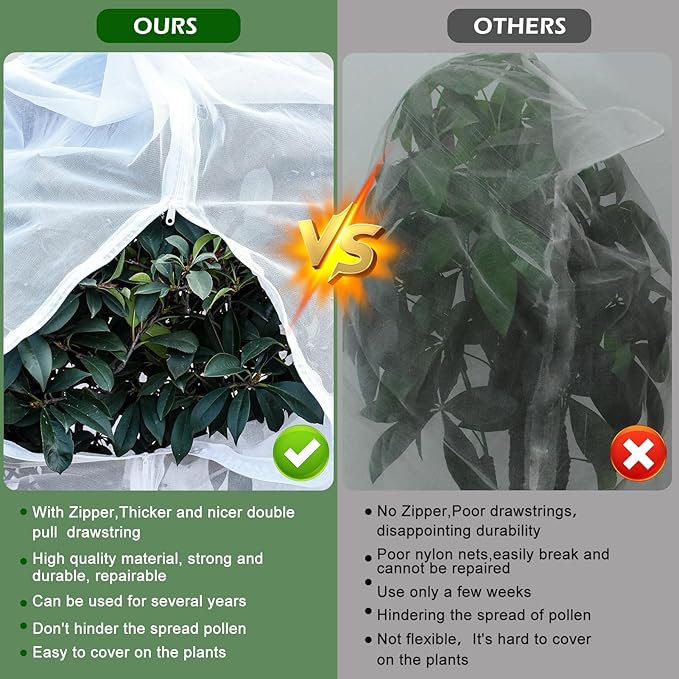 2 Pack 6 x 6.6 ft Large Fruits Tree Netting, Garden Mesh Insect Tree Cover with Zipper Drawstring Bird Barrier Net Plant Bags Blueberry Bushes Protection Cover for Prevent Animals Deer Squirrel Bug