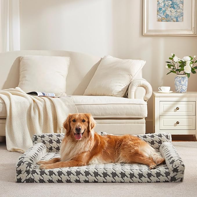 Orthopedic Dog Beds for Medium Dogs Washable, Detachable Side Bolster and Pillow, Medium Dog Sofa with Memory Foam, with Removable Cover and Non-Slip Bottom, Grey (Grey, M (28"x22.8"x9.4"))