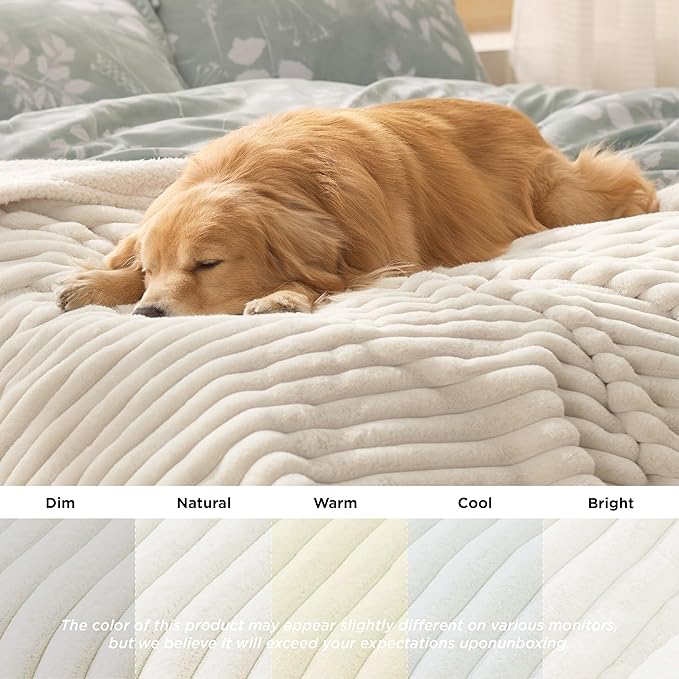 Bedsure ComfyFleece™ Waterproof Dog Blankets for Small Dogs - Soft Puppy Cat Blanket Corduroy Fleece Washable, Cozy Calming Reversible Furniture Protection for Pet Kitten Doggy,25"x35", Cream