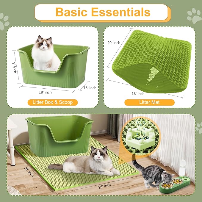 Cat Starter Kit 37pcs Essentials & Supplies Gift - Included Cat Litter Box, Pet Carrier Bag, Grooming Tools, Catnip Toys and More Stuffs for All Life Stages Pets Indoor Outdoor