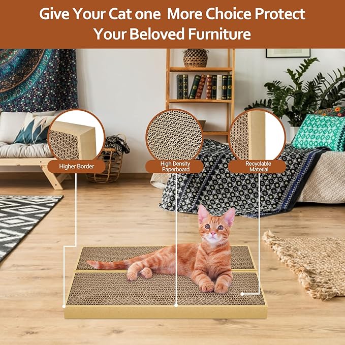 HappyFree SX Double-Sided Cat Scratch Pad: Premium Indoor Cat Scratcher, Cardboard & Post Design