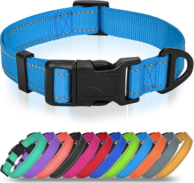 Joytale Large Dog Collar, Reflective and Adjustable Nylon Pet Collar with Quick-Release Buckle for Extra Large Dogs, Sky Blue, XL