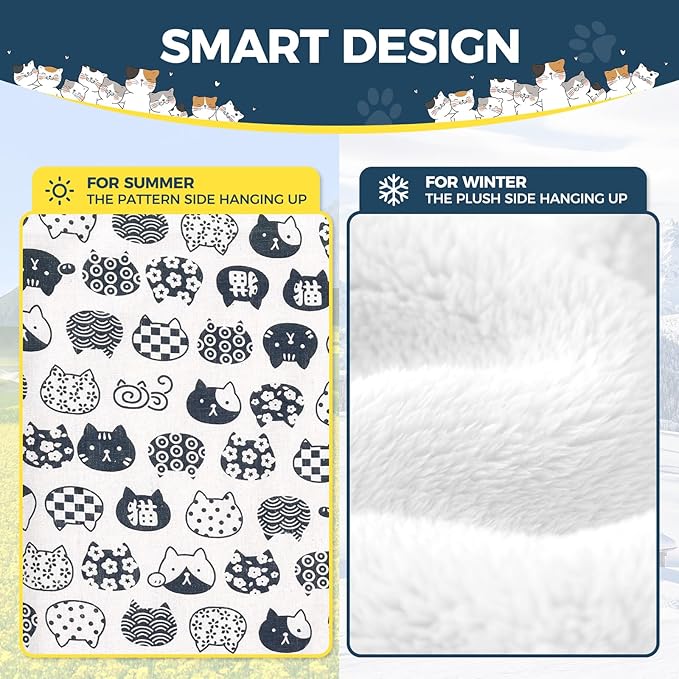 Cat Hammock for Cage Hanging Reversible 2Pack,Pet Hammock Bed Adjustable,Soft Sleeping Hammock for Cats,Ferret,Puppy,Rabbits,Small Animals (L, CAT)