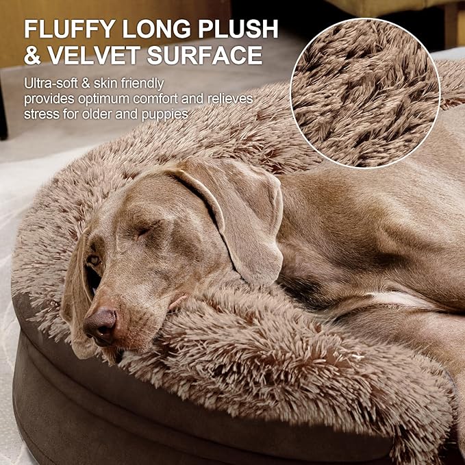 Orthopedic Dog Beds for Extra Large Dogs, 44" x32.6" x7.6" Supportive Dog Sofa Bed with 28D Egg-Crate Foam, Removable Washable Cover, Waterproof Lining, for Puppy,Senior,Sick,Brown