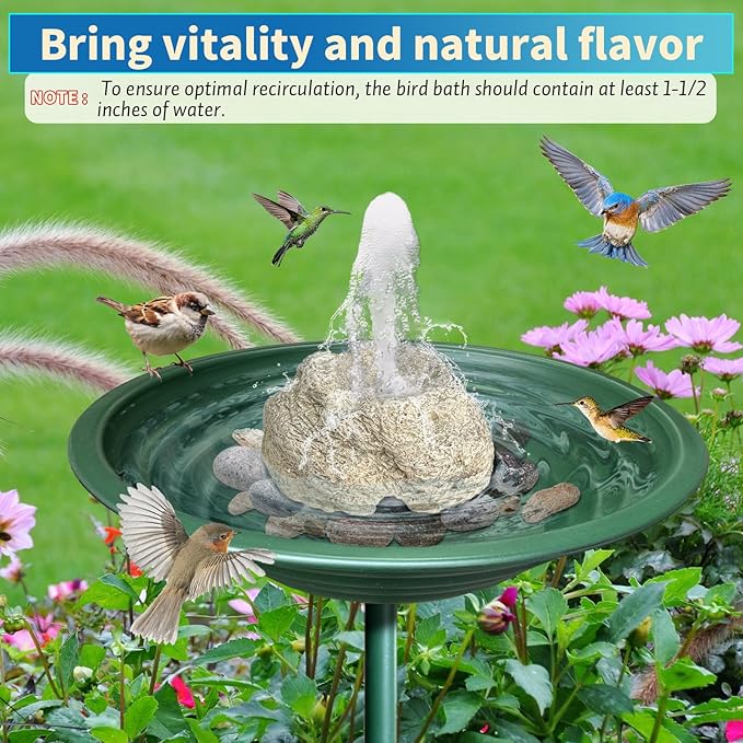 SAC SMARTEN ARTS Fountain for Bird Baths for Bird Bath Fountain with 7.5W Water Pump Resin Granite Rock Water Feature for Garden Patio Lawn Hummingbird Birdbath Fish Tank and Aquariums