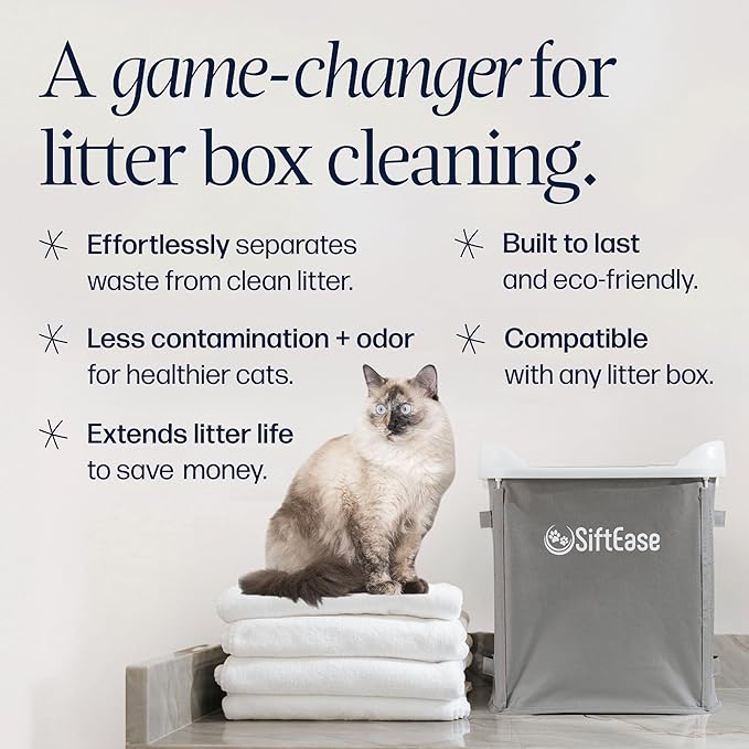 Cat Litter Sifter - SiftEase Sifting Litter Box Cleaner, Large Litter Box Sifter with Bin for Fast & Easy Scoop Free Cleaning and Longer Lasting Litter (2 Pack Dark Grey)