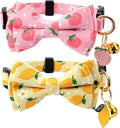 2 Pack Cotton Cat Collar with Bow Tie and Bell for Male Female Cats,Soft Fancy Breakaway Kitty Kitten Collar with Ghost& Pumpkin Patterned Design for Boy Girl Cats. (Peach&Lemon)